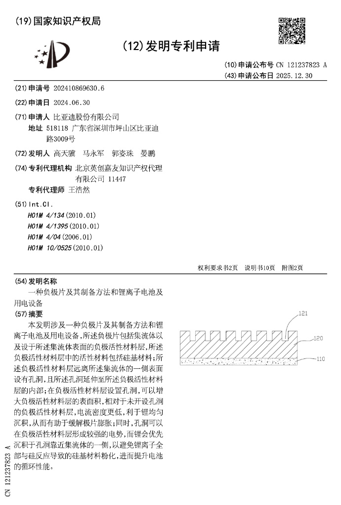 比亚迪获得实用新型专利授权：“电池组件、电池包及车辆”
